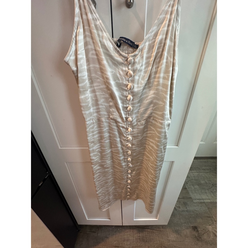 Abercrombie & Fitch‎ Zebra Print Midi Dress Cream Tan Button Front XS Womens